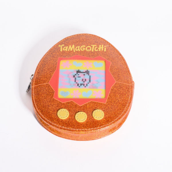 Tamagotchi Glitter Zip Pouch Orange