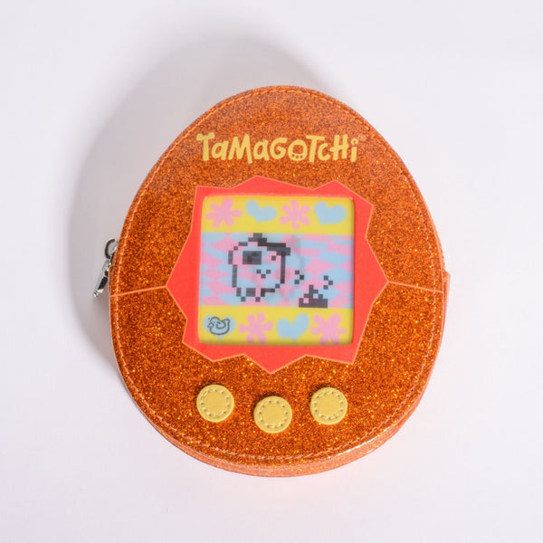 Tamagotchi Glitter Zip Pouch Orange