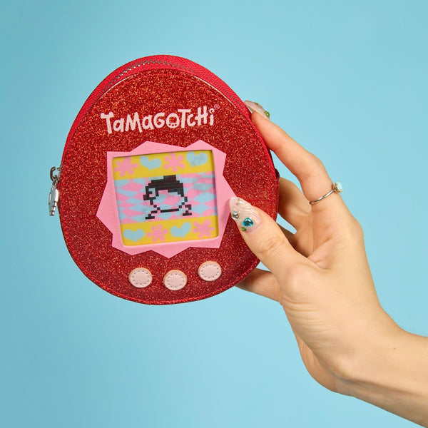 Tamagotchi Glitter Zip Pouch Red