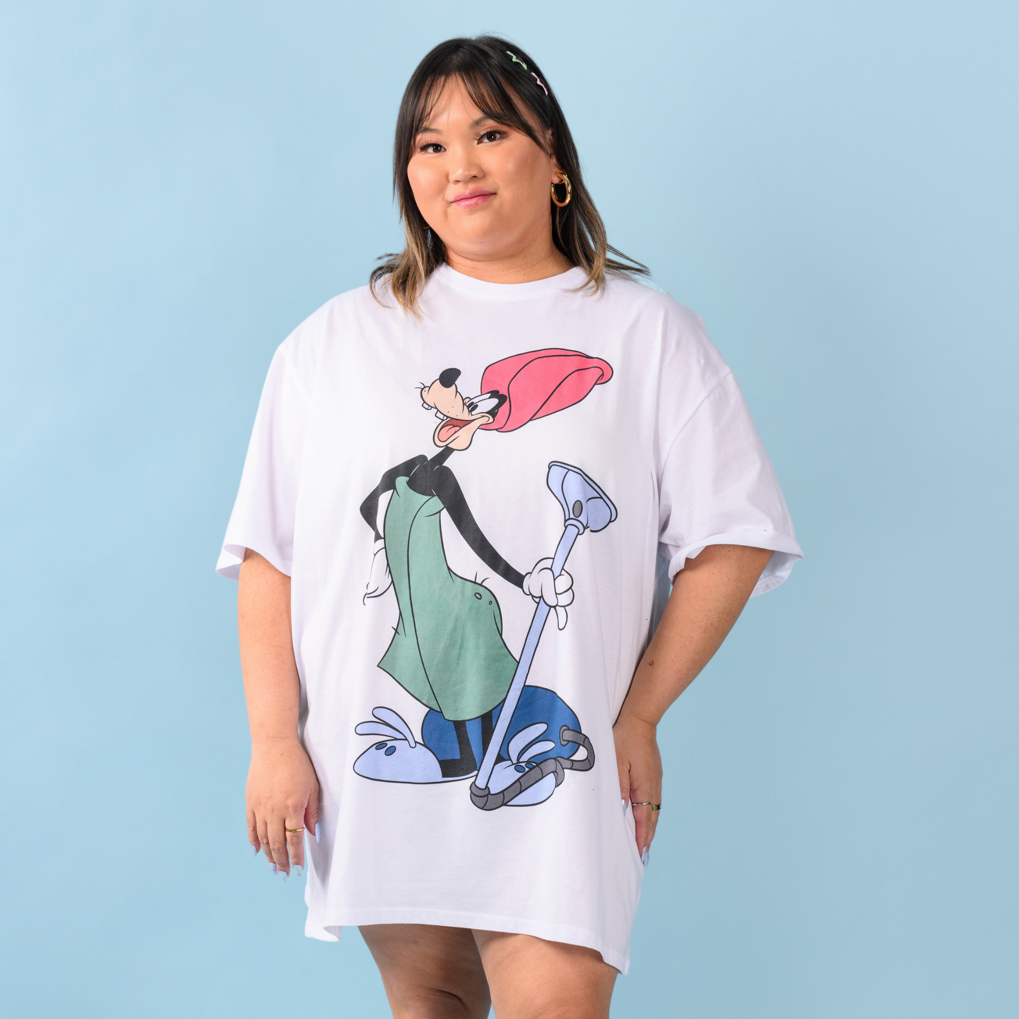 casual cute blue dresses Goofy Movie T-Shirt Dress 2XL / White