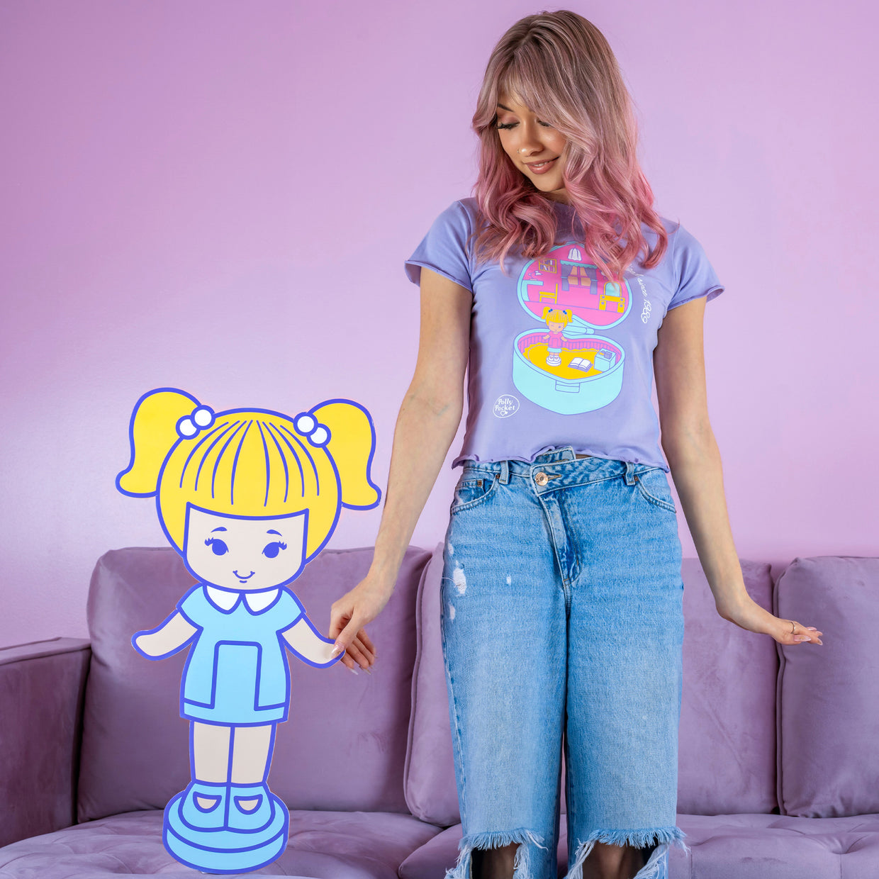 Mattel Polly Pocket Crop T Shirt Cakeworthy L Purple