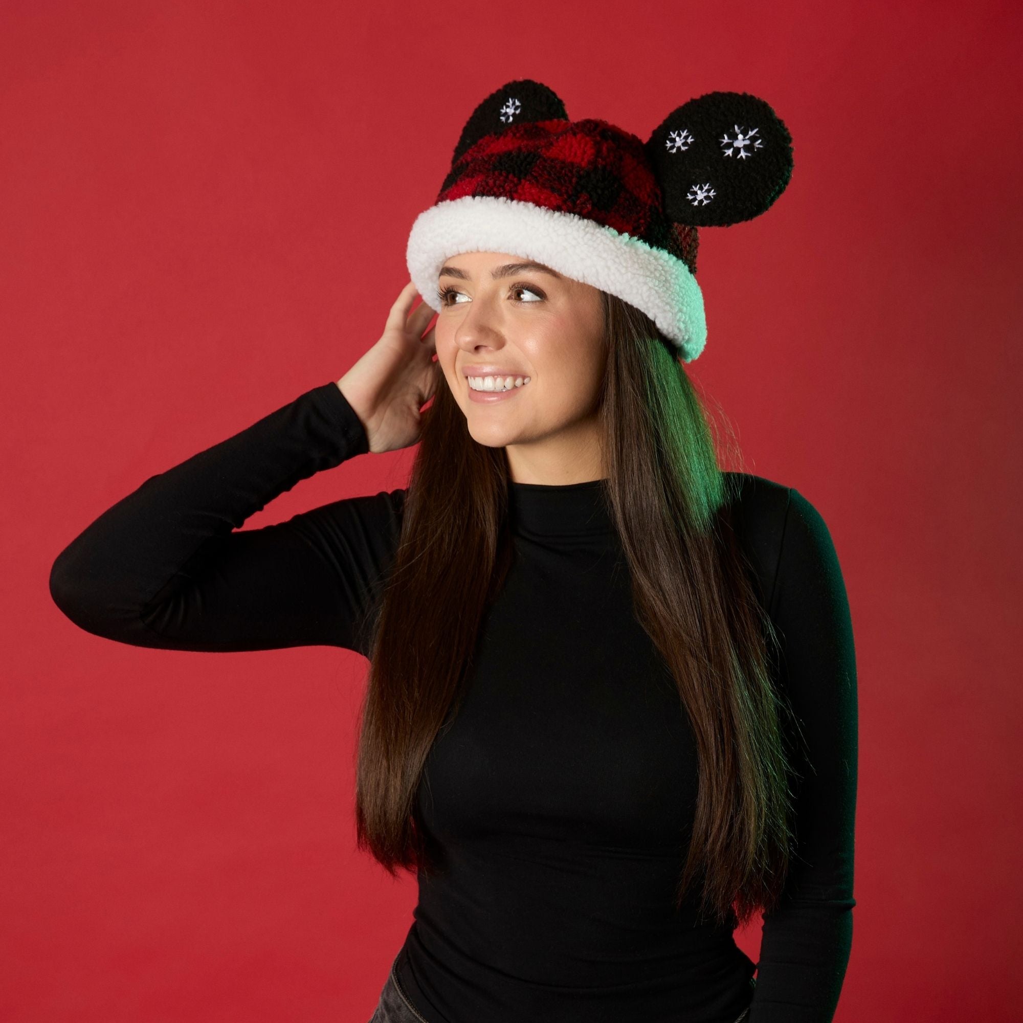 Mickey Mouse Plaid Holiday Sherpa Beanie